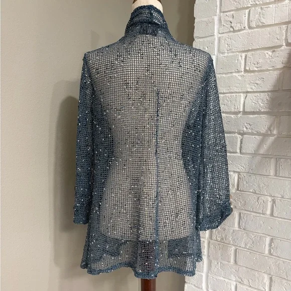 Keren Hart Open-Front Sparkle Knit Cardigan in Dusty Blue - Picture 4 of 5